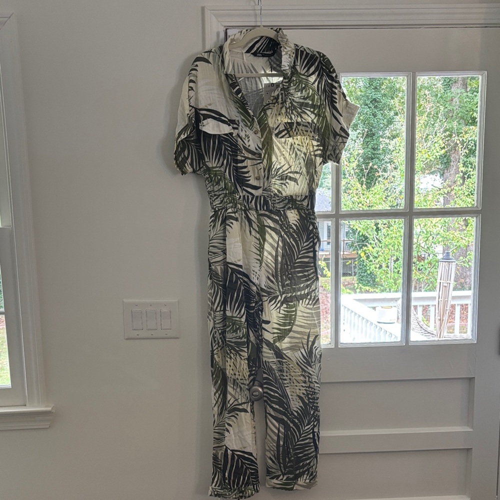 Zara Tropical Leaf Print Jumpsuit